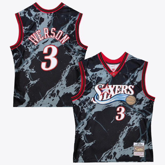 Philadelphia 76ers Allen Iverson Mitchell & Ness 2000 Team Marble Swingman Jersey - Black